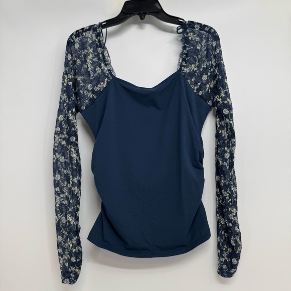 NWD Free People Josie Size L Floral Lace Sleeve Ruched Side Top - Picture 5 of 12
